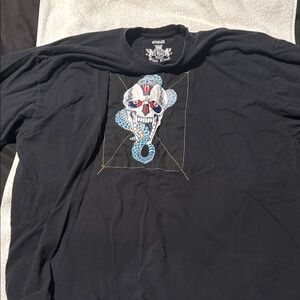 Black Label Black Tee with Skull Graphic